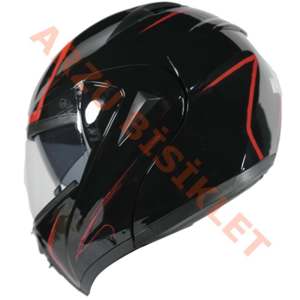 VRT - ÇENE AÇILIR VİZÖRLÜ KASK [MD-808] [SİYAH - KIRMIZI] [L]
