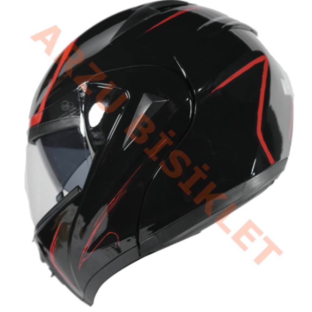 VRT - ÇENE AÇILIR VİZÖRLÜ KASK [MD-808] [SİYAH - KIRMIZI] [XL]