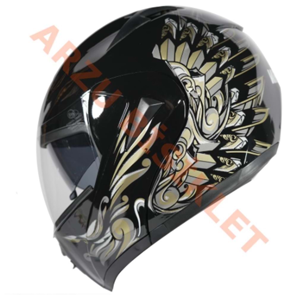 VRT - ÇENE AÇILIR VİZÖRLÜ KASK [MD-808] [SİYAH - GOLD] [L]