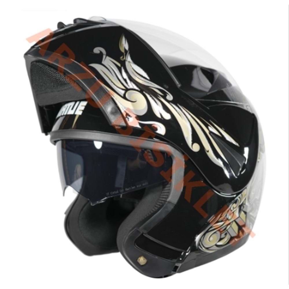 VRT - ÇENE AÇILIR VİZÖRLÜ KASK [MD-808] [SİYAH - GOLD] [XL]