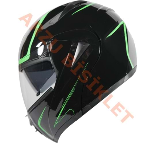 VRT - ÇENE AÇILIR VİZÖRLÜ KASK [MD-808] [SİYAH - YEŞİL] [L]