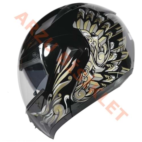 VRT - ÇENE AÇILIR VİZÖRLÜ KASK [MD-808] [SİYAH - GOLD] [L]