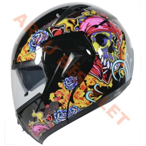 VRT - ÇENE AÇILIR VİZÖRLÜ KASK [MD-808] [KURU KAFA - ATEŞ] [L]