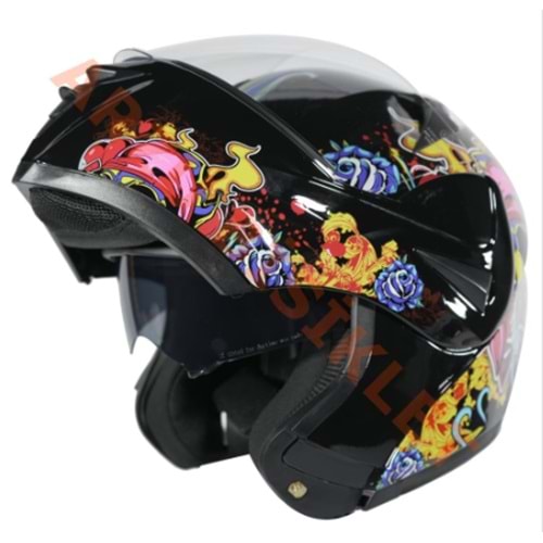 VRT - ÇENE AÇILIR VİZÖRLÜ KASK [MD-808] [KURU KAFA - ATEŞ] [XL]