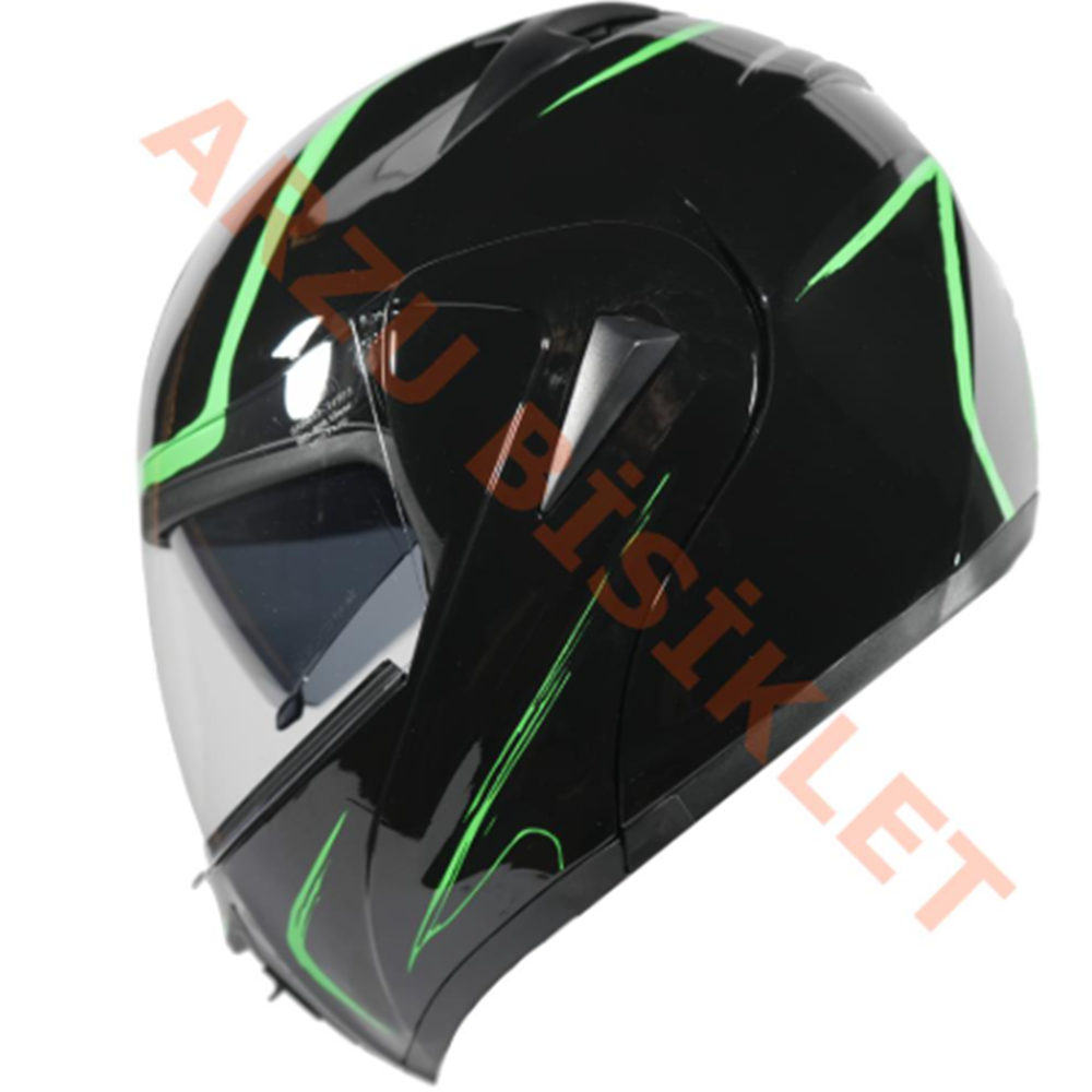VRT - ÇENE AÇILIR VİZÖRLÜ KASK [MD-808] [SİYAH - YEŞİL] [L]
